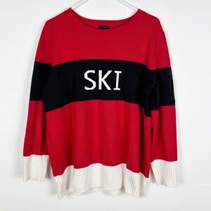 Talbots Plus Colorblock Ski Sweater Size 1X Red Crewneck Thermolite Knit Sweater